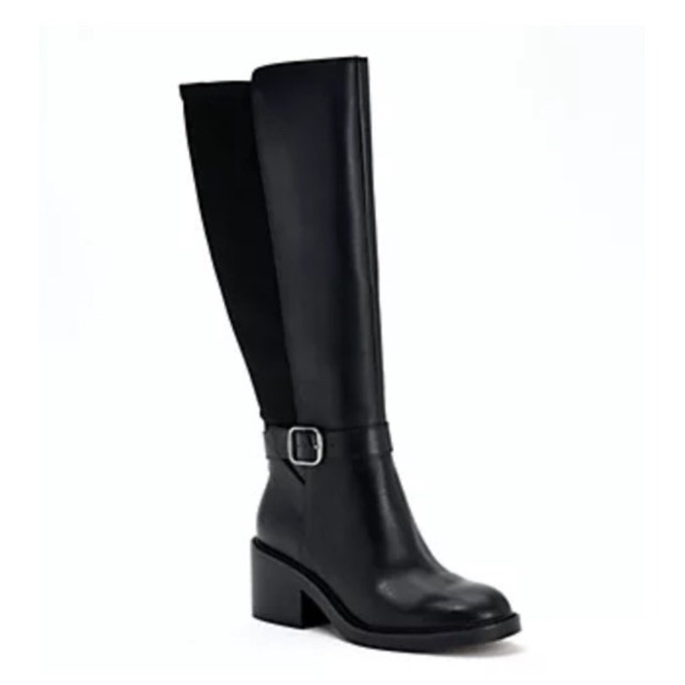 New Vince Camuto Vianah Leather Knee‎ High Side Zip Boots Black Western Size 8M